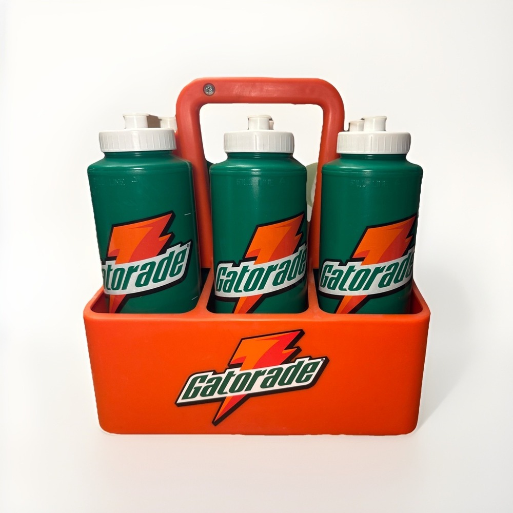 Gatorade 6 PACK Carrier Holder w/Six 32 oz Sport Water Squeeze‎ Bottle Vintage